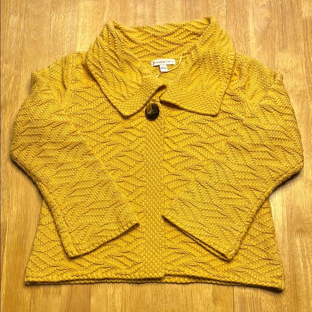 JM Collection Yellow Quilted Cardigan Sweater